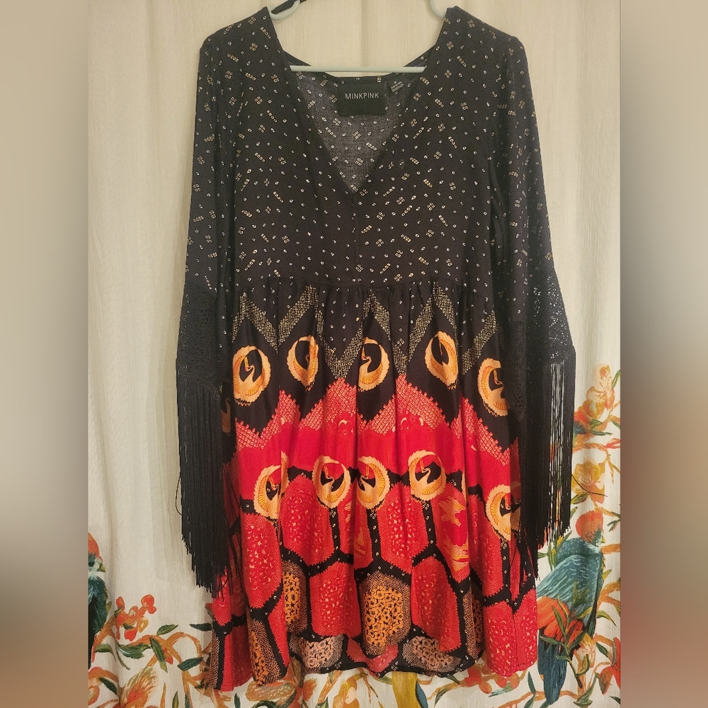 MINKPINK Crane Medium Dress with tassle sleeves